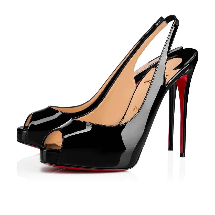 Women's Christian Louboutin Private Number 120mm Patent Leather Peep Toe Pumps - Black [1564-720]